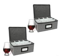 HomeVortex Lot de 2 boîtes de rangement en verre avec 12 compartiments et poignées, empilables, étanches à la poussière, boîte de rangement pour verres à vin avec couvercle pour la cuisine ou la