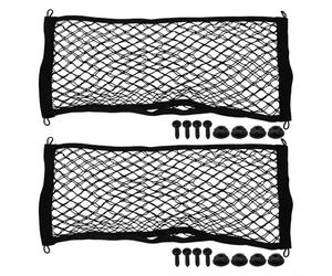 HomeVortex Lot de 2 filets de rangement de voiture en maille filet élastique pour sièges, console, coffre, pour téléphones, bouteilles, cartes, documents, noir, 25 x 60 cm avec vis