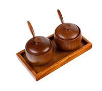 HomeVortex Lot de 2 pots à sel en bois avec couvercle et cuillère - Pour assaisonnement, sucre, épices - Style rustique - Marron