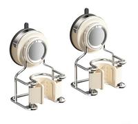 HomeVortex Lot de 2 supports muraux à ventouse pour balai de cuisine et salle de bain, organiseur de rangement robuste en ABS et acier inoxydable, installation sans perçage, blanc