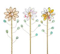 HomeVortex Lot de 3 attrape-soleil en forme de tournesol avec treillis doré, 34 cm, piquets de plantes en métal faits à la main, pour pots d'intérieur, décoration colorée pour jardin, maison, bureau
