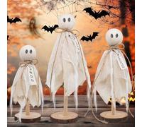 HomeVortex Lot de 3 décorations d'Halloween en bois avec étiquettes vintage Boo Haunted Octobre 31 Décoration d'intérieur rustique 28,9 x 17,8 cm