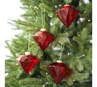 HomeVortex Lot de 3 décorations en plastique rouge pour sapin de Noël, décorations en pierres précieuses artificielles pour maison de vacances, couronnes ou guirlandes