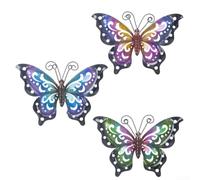 HomeVortex Lot de 3 décorations murales en forme de papillon en fer | Design creux complexe, élégance rustique, couleurs vives qui ne se décolorent pas, crochets pré-attachés, facile à installer