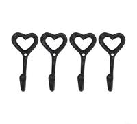 HomeVortex Lot de 4 crochets muraux en forme de cœur en fer noir - Style shabby chic - Pour serviettes, clés - 12 cm - Décoration de salle de bain, cuisine, chambre à coucher
