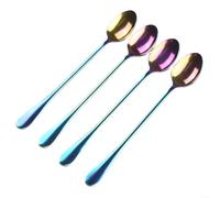 HomeVortex Lot de 4 cuillères à mélanger en acier inoxydable irisé à long manche arc-en-ciel pour café, thé, dessert, boissons, élégant ensemble de couverts pour fête, mariage (coloré)