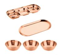 HomeVortex Lot de 5 bols à sauce en acier inoxydable avec plateau de rangement - Réutilisables pour mini plats d'accompagnement pour barbecue, fête - Serveur à condiments - Tailles assorties (or rose)