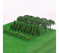 HomeVortex Lot de 50 arbres miniatures pour tracés de chemin de fer à l'échelle OO - Accessoires de paysage en plastique vert pour jeux de guerre diorama, paysage, bâtiment, bricolage (A)