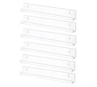 HomeVortex Lot de 6 étagères flottantes étroites en acrylique transparent pour disques vinyles, CD, vernis à ongles, petits cadres photo avec rebord avant renforcé et matériel d'installation facile