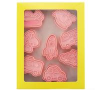 HomeVortex Lot de 8 emporte-pièces en forme de voiture en polypropylène de qualité alimentaire, faciles à nettoyer et à utiliser pour décorer les fêtes d'enfants, rose