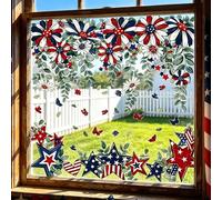 HomeVortex Lot de 8 feuilles d'autocollants statiques réutilisables en PVC pour le jour commémoratif du 4 juillet, drapeau américain, étoiles, marguerites pour décoration de porte en verre, 30 x 22,1