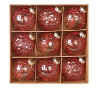 HomeVortex Lot de 9 décorations festives pour sapin de Noël, boules transparentes en PET de 8 cm, décorations peintes pour la maison, le bureau, les vacances, blanc, rouge, vert (rouge)