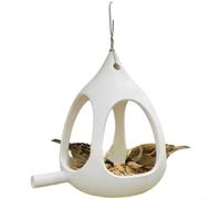 HomeVortex Mangeoire sphérique à oiseaux à suspendre, résistante aux intempéries, décoration de jardin en PET avec système de drainage pour garder les aliments secs, nichoir moderne blanc vert pour
