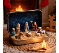HomeVortex Mini crèche de Noël portable dans une boîte en étain décorative, figurines multicolores en PVC représentant la naissance de Jésus pour table, bureau, voyage ou affichage saisonnier à