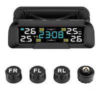 HomeVortex Moniteur de pression des pneus TPMS sans fil avec écran LCD, charge solaire USB, détection de pression et de température en temps réel, alarme basse pression, pour voitures SUV (externe)