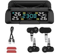 HomeVortex Moniteur de pression des pneus TPMS sans fil avec écran LCD, double charge solaire, détection de pression et de température en temps réel, alarme basse pression, pour voitures SUV (intégré)
