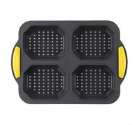 HomeVortex Moule à pain en silicone anti-adhésif à 4 grilles avec poignées isolées thermiques, passe au lave-vaisselle, pour une cuisson homogène, noir, 25,5 x 18 x 3 cm