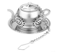 HomeVortex Passoire à thé en acier inoxydable 304, infuseur en forme de théière avec plat, poli pour les bords et crochet amovible pour infuser les feuilles, argent, 3,5 x 2,5 x 3 cm