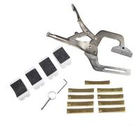 HomeVortex Presse à frettes portable, avec 9 inserts en laiton pour guitare, basse, ukulélé, kit d'alimentation réglable pour luthier avec 4 manches rembourrés (presse à frettes avec 9 inserts de
