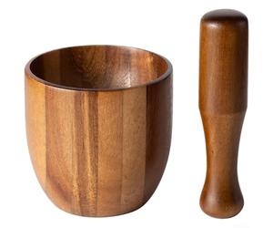 HomeVortex Presse-ail en bois d'acacia, manuel pour mortier et pilon, marteau ergonomique et bol pour écraser les herbes, les épices, les noix, ustensile de cuisine fait à la main, marron