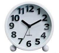 HomeVortex Réveil vintage en métal avec chiffres en relief et veilleuse, horloge de bureau rétro à quartz à piles pour enfants, étudiants, chambre à coucher, bureau, noir (blanc)