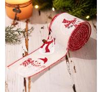 HomeVortex Ruban de Noël en lin avec bord métallique pour arbre, couronne et emballage, motif imprimé festif pour guirlande de vacances et décoration artisanale saisonnière (blanc)