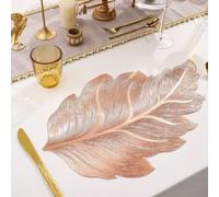 HomeVortex Set de table nordique en PVC pour feuilles d'érable, 50 x 30 cm, résistant à la chaleur, antidérapant, imperméable, avec feuille d'or, pour cuisine, salle à manger, salon (or rose)