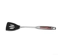 HomeVortex Spatule en silicone avec manche en bois et acier inoxydable 304, pour ustensiles de cuisine, wok, noir, 41,45 cm (spatule fendue)