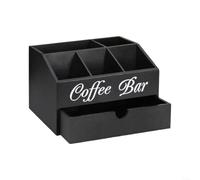 HomeVortex Station de café en bois, 6 emplacements pour sachets de thé et condiments, étagère de comptoir avec rangement arrière pour tasses, bouteilles et dosettes