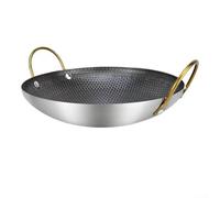 HomeVortex Wok professionnel en acier inoxydable style carbone 20 cm à fond rond double poignées pour légumes, viande, cuisine asiatique (20,3 cm)