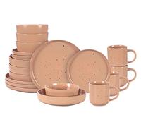 HomeVss Service de table 20 pièces en grès de forme nordique avec effet moucheté Rose mat
