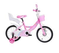 homewell 14 Pouces Vélo pour Fille, Petite Princesse en Rose, Vélo Enfant pour 2 à 8 Ans, Velo Réglable en Hauteur avec Roues Stabilisatrices Amovibles, Panier, Siège pour Jouet et Rétroviseur (Rose)