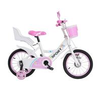 Homewell 16 Pouces Vélo pour Fille, Petite Princesse en Rose, Vélo Enfant pour 2 à 8 Ans, Velo Réglable en Hauteur avec Roues Stabilisatrices Amovibles, Panier, Siège pour Jouet et Rétroviseur (Blanc)