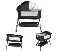 homewell 2 en 1 Berceau Bebe & Lit Cododo Bébé à 4 Roues, Réglage de l'inclinaison et 4 Hauteur, Compatible avec Plusieurs Lits, Grand Panier, Moustiquaire (Noir)