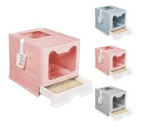 Homewell Bac à Litière Pliable pour Chat Fermée avec Lampe UV, Maison de Toilette pour Chat, Plateau Amovible, Pelle, Tiroir à Litière, Bac Litiere Chat Nettoyage Facile, Capacité 15 kg (Rose)