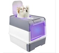 Homewell Bac à Litière pour Chat Fermée avec Lampe UV, Maison de Toilette pour Chat, Plateau Amovible, Pelle, Tiroir à Litière, Bac Litiere Chat Nettoyage Facile, Capacité 15 kg (Gris)