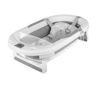 Homewell Baignoire Bébé Pliable avec Coussin Support, Thermomètre à eau et Rince Tete Bebe, Baignoire Enfant avec étagère, 72 * 40 * 23cm (Gris)