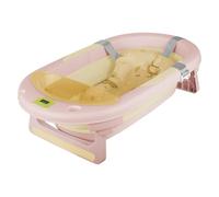 Homewell Baignoire Bébé Pliable avec Coussin Support, Thermomètre à eau et Rince Tete Bebe, Baignoire Enfant avec étagère, 72 * 40 * 23cm (Rose)