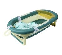 Homewell Baignoire Bébé Pliable avec Coussin Support, Thermomètre à eau et Rince Tete Bebe, Baignoire Enfant avec étagère, 72 * 40 * 23cm (Vert)
