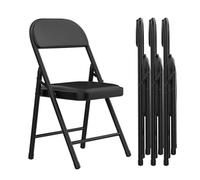 homewell Chaises Tapissées en Simili Cuir Métal, Chaise Visiteur Pliantes, Chaises de Salle à Manger Portables, Chaise de Réunion, pour Cuisine, Bureau, Salon, Économie d'Espace, Noir