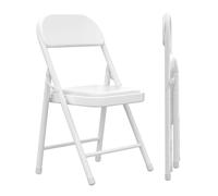 homewell Chaises Tapissées en Simili Cuir Métal, Chaise Visiteur Pliantes, Chaises de Salle à Manger Portables, Chaise de Réunion, pour Cuisine, Bureau, Salon, Économie d'Espace, Blanc