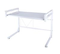 homewell Étagère à micro-ondes extensible de 40 à 65 cm, à 2 niveaux, avec 3 crochets, pour grille-pain, friteuse à air chaud, blanche