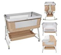 homewell Lit d'appoint 3 en 1 pour bébé et bébé avec table à langer et moustiquaire, landau pliable, 6 niveaux de réglage de la hauteur et de l'inclinaison, pour la maison et les déplacements (rose