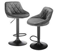 homewell Lot de 2 Tabouret de Bar en Velours Hauteur réglable Pied en métal (2X Gris)