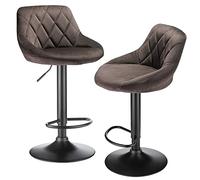 homewell Lot de 2 Tabouret de Bar en Velours Hauteur réglable Pied en métal (2X Marron)