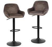 homewell Lot de 2 Tabourets de Bar, Chaise de Bar en Velours, Siège Pivotant à Hauteur Réglable, Cuisine Siège Bar avec Dossier et Repose-Pieds, pour Salle à Manger, Comptoir (Marron)