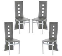 Homewell Lot de 4 chaises de salle à manger, modernes, assise en cuir synthétique avec coussin doux, dossier ergonomique avec grille creuse, base en métal en acier inoxydable (4, gris)