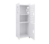 homewell Meuble de Salle de Bain avec 2+1 Portes à Rayures Horizontales, Dimensions 24×22×75cm, Couleur Blanche, Idéal pour Le Rangement des Produits de Toilette