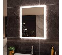 Homewell Miroir de Salle de Bain, 70 x 90 cm LED Miroir Mural avec Commande par Effleurement et Anti-buée, Lumière Blanche Froide 6500k Modern Miroir Maquillage (Modèle C, 70x90cm)