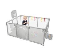 homewell Parc pour bébé, 180 x 120 cm, avec balles d'eau, ventouses au sol, anneaux de traction, panier de football et un panier de basket, playpes, parc pour enfants (gris clair)